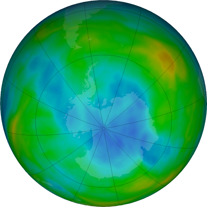 Antarctic ozone map for 30 June 2018